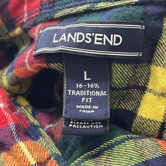 Lands End Plaid Shirt Size Large 16.5 Long Sleeve Button Down Traditional Fit - Picture 2 of 12